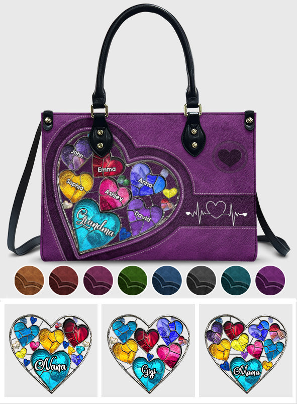 Grandma's Mom's Sweethearts - Personalized Grandma Leather Handbag