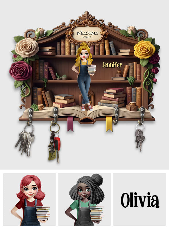 Welcome To My Happy Place - Personalized Book Custom Shaped Key Rack