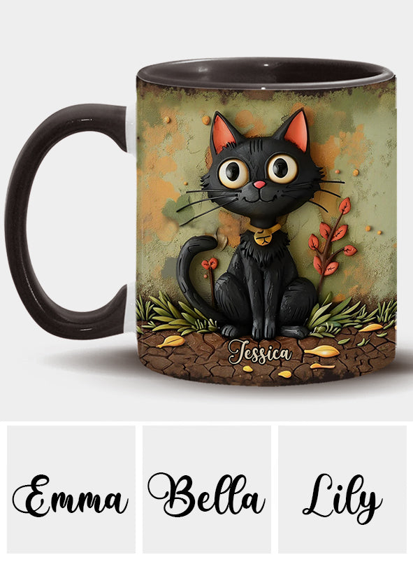 Cute Black Cat - Personalized Black Cat Accent Mug