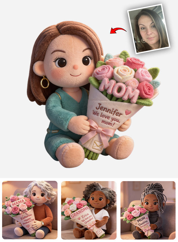 Custom Any Photo Beautiful Bouquet For Mom, Grandma - Personalized Mother Faux Fur Shaped Pillow