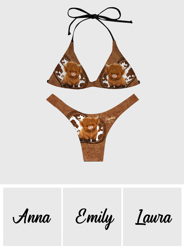 Just A Girl Who Loves Highland Cows - Personalized Highland Cow Triangle Bikini Swimsuit
