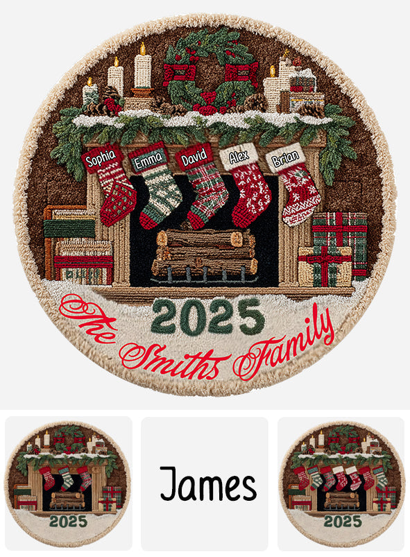 Merry Christmas - Personalized Family Round Rug