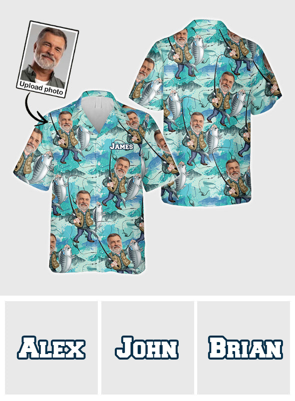 Funny Face Caricature Fishing - Personalized Fishing Hawaiian Shirt