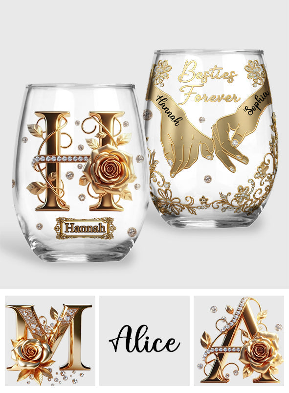 Besties Forever - Personalized Bestie All Over Wine Glass