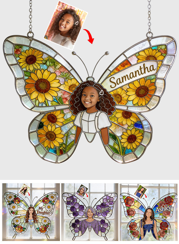 Butterfly Birth Month Flower - Personalized Birth Month Flower Window Hanging Suncatcher Ornament