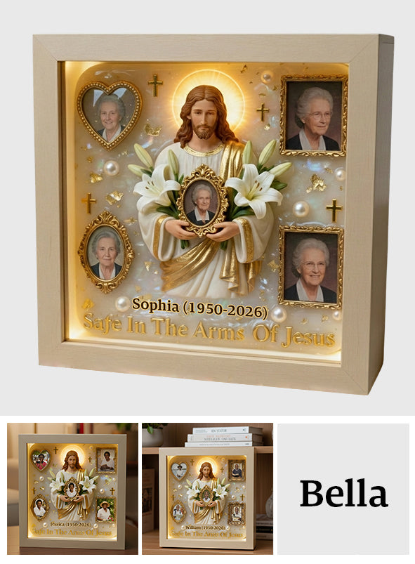 Save In The Arms Of Jesus - Personalized Memorial Wooden Frame LED Light