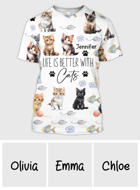 Life Is Better With Cats - Personalized Cat All Over Shirt
