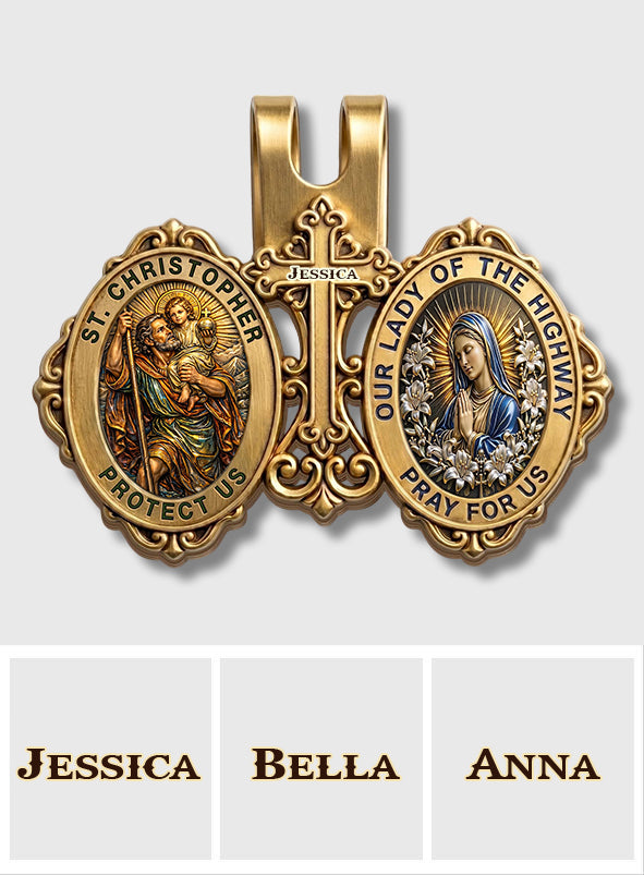 Protecting And Pray For Us - Personalized Christian Shaped Car Visor Clip