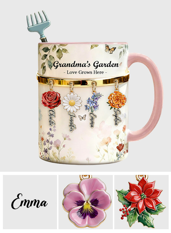 Love Grows Here - Personalized Grandma Set Accent Mug with Acrylic Stirrers
