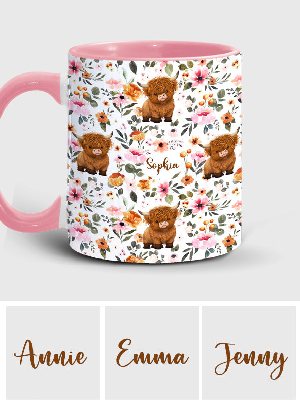 Floral Highland Cow - Personalized Highland Cow Accent Mug