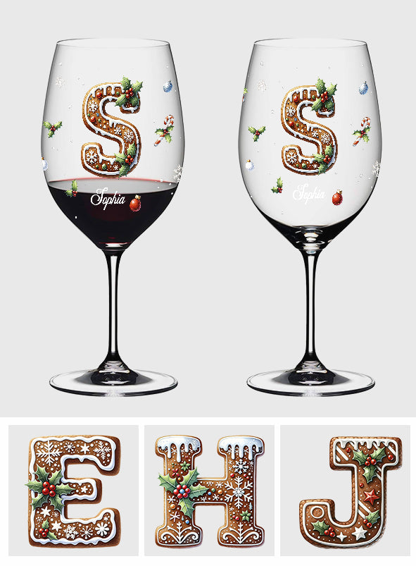 Gingerbread Letter - Personalized Family Wine Glass With Long Stem