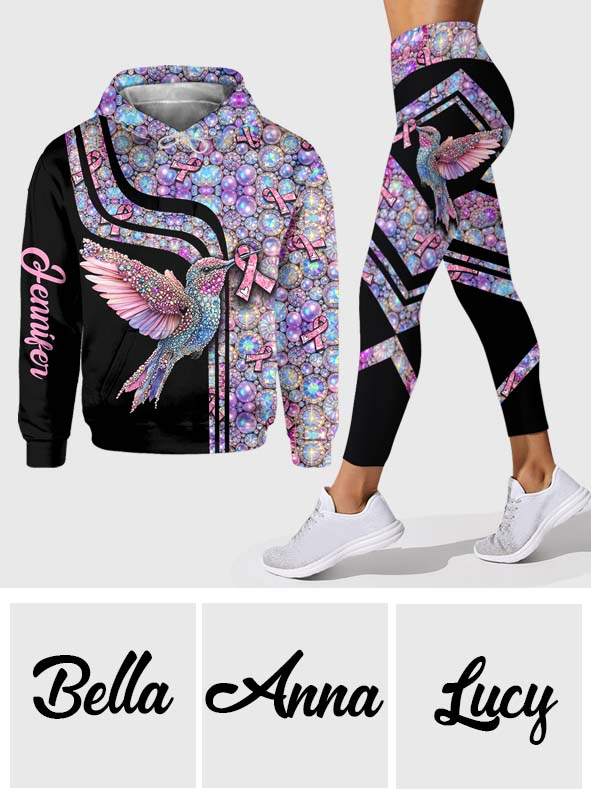 Pink Hummingbird - Personalized Breast Cancer Awareness Hoodie and Leggings