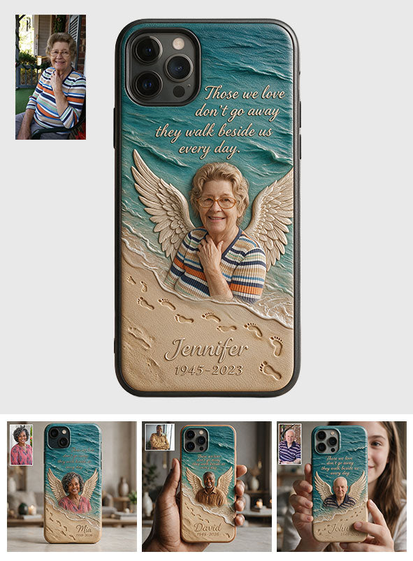 They Walk Beside Us - Personalized Memorial 3D Embossed Leather Phone Case