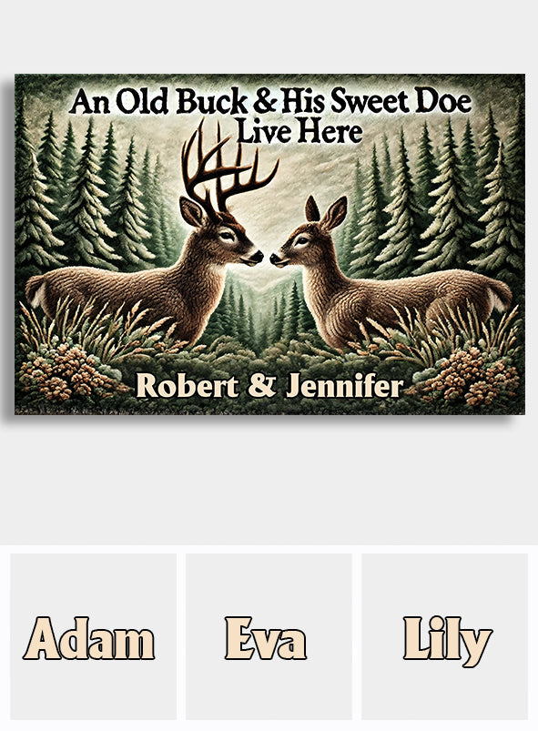 An Old Buck & His Sweet Doe Live Here - Personalized Hunting Doormat