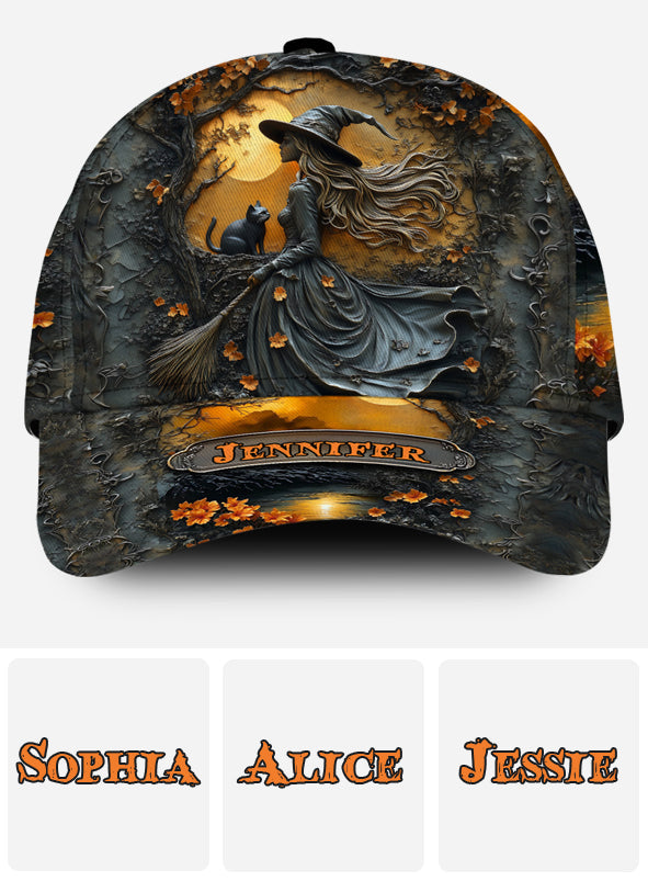 Beautiful Witch & Her Black Cat - Personalized Witch Classic Cap