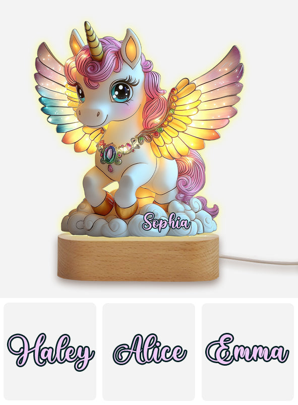 Beautiful Unicorn - Personalized Kid Shaped Plaque Light Base