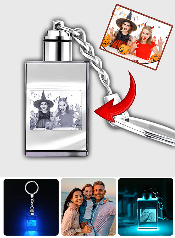 Custom Photo Rectangle Crystal Led Light Keychain - gift for anyone, dog lover, cat lover, who lost a loved one - Personalized Keychain