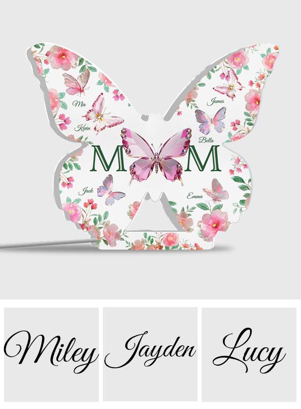 Mom And Children Butterflies - Personalized Mother Shaped Light Box