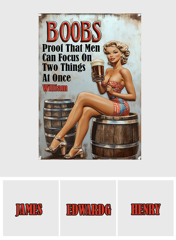Proof That Men Can Focus on Two Things at Once - Personalized Beer Rectangle Metal Sign