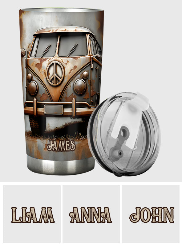 Vintage Camper Van Peace Symbol - Personalized Hippie Tumbler