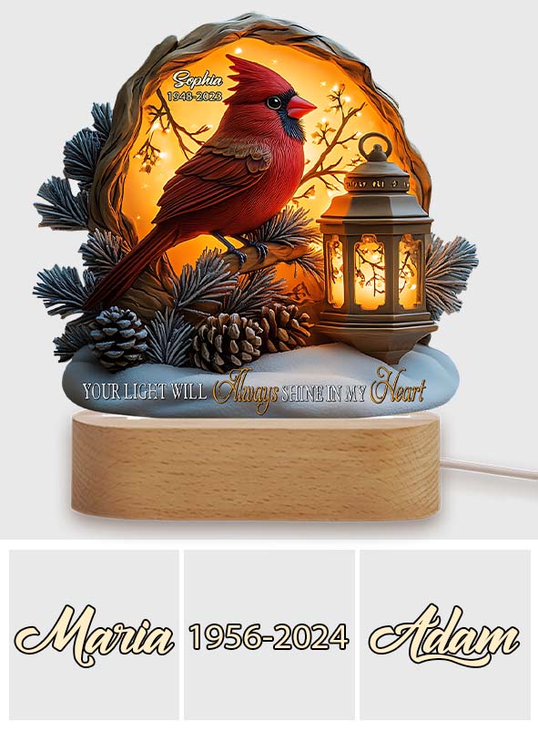 Your Light Will Always Shine In My Heart - Personalized Memorial Shaped Plaque Light Base