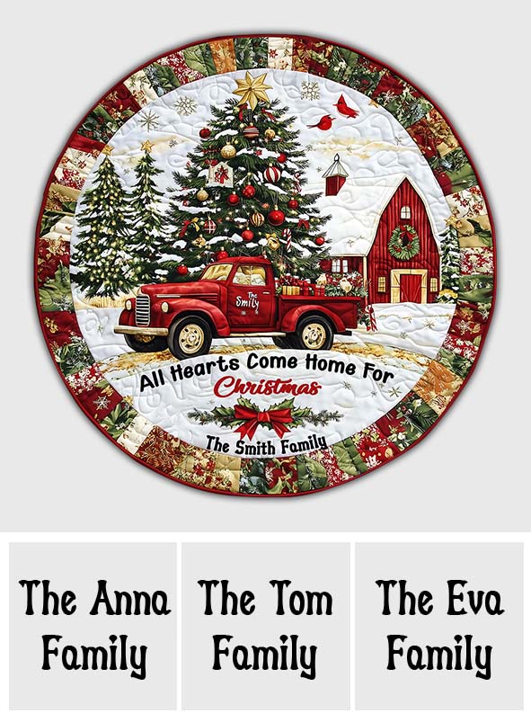 All Hearts Come Home For Christmas - Personalized Family Round Rug