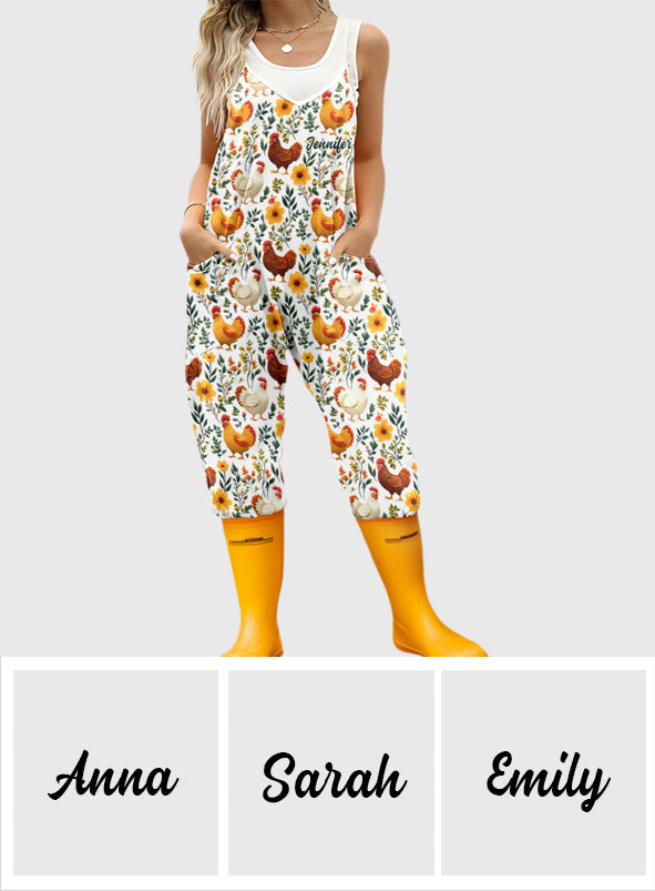 Floral Chicken - Personalized Chicken Loose-Fit Overalls/ Rompers