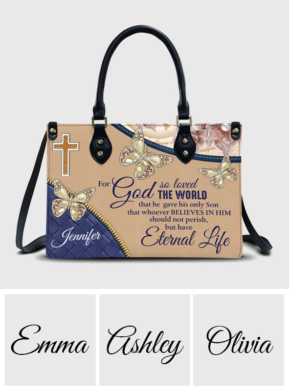 For God So Loved The World - Personalized Butterfly Leather Handbag