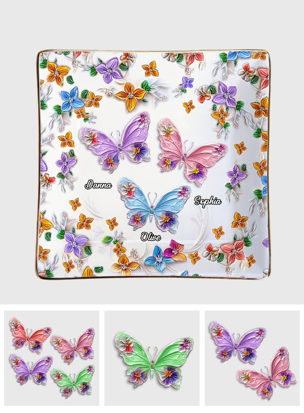 Bestie Floral Butterflies - Personalized Bestie Fully Printed Jewelry Dish