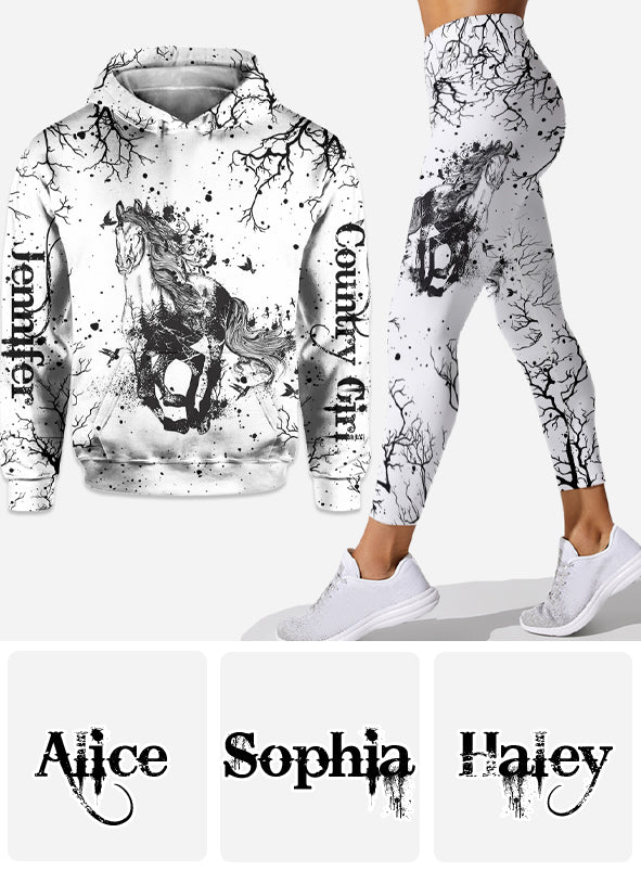 Beautiful Horse Black White - Personalized Horse Hoodie and Leggings