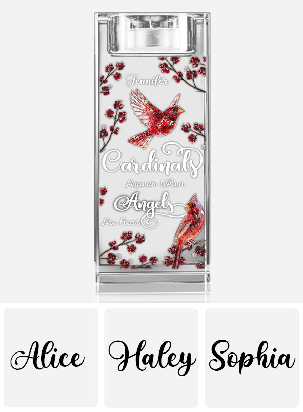 Cardinals Appear When Angels Are Near - Personalized Memorial Glass Candle Holder