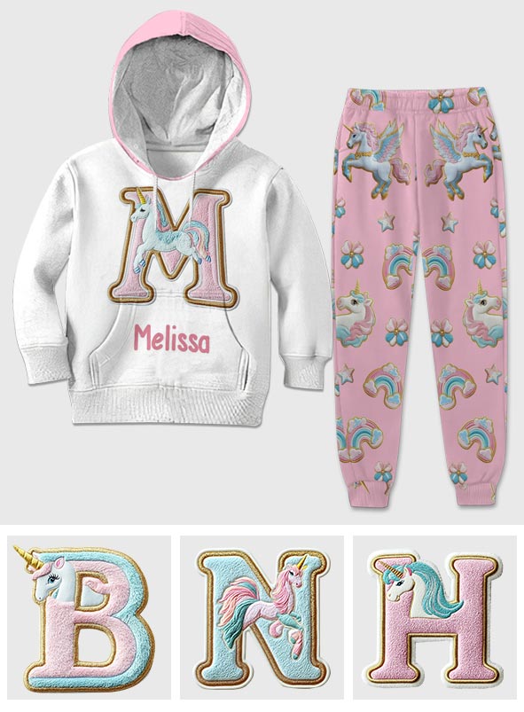 Beautiful Unicorn Alphabet - Personalized Kid Kid Hoodie & Kid Jogger Sweatpants