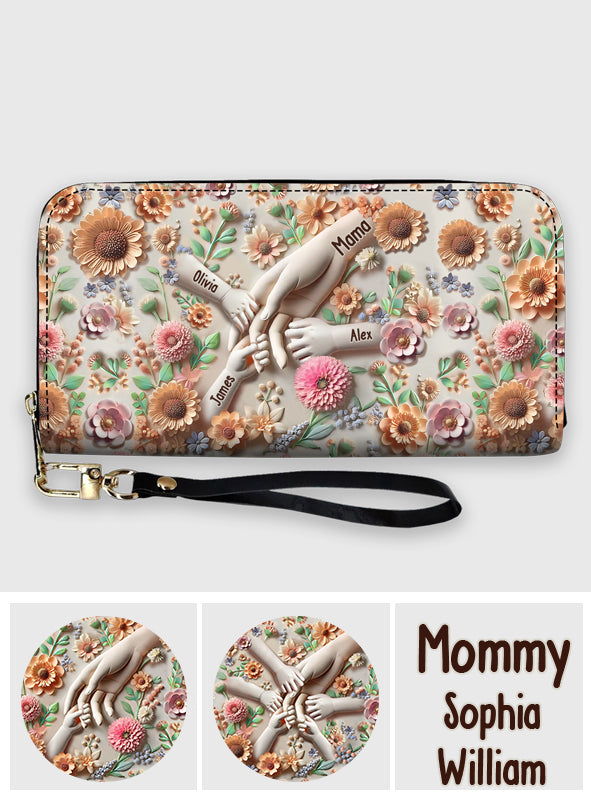 Hold Our Hands - Personalized Mother Leather Long Wallet