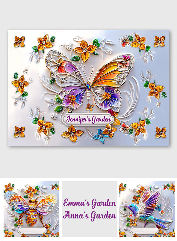 Stunning Butterfly Dragonfly Bee Hummingbird - Personalized Gardening Rectangle Metal Sign