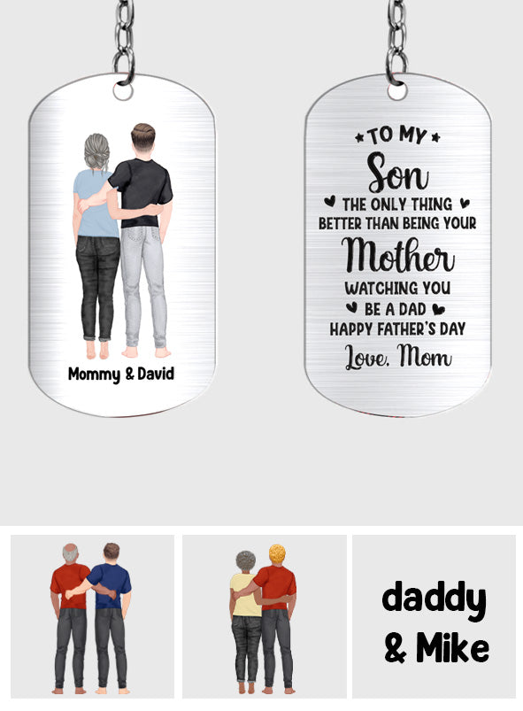To My Son From Mom Dad Happy Father‘s Day Back View - Personalized Son Stainless Steel Keychain