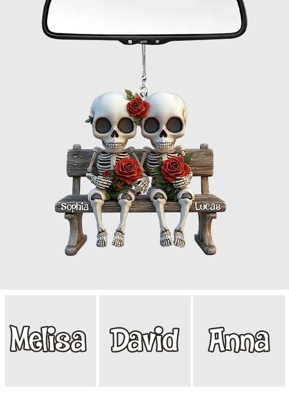 Skull Couple With Red Roses - Personalized Couple Car Ornament