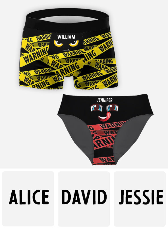 Warning Funny Couple - Personalized Couple Women Briefs & Men Boxer Briefs