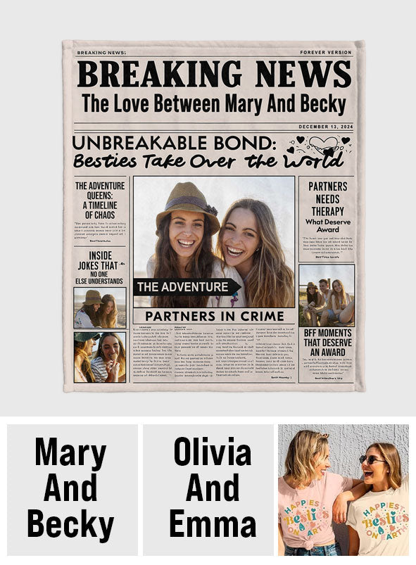 Breaking News Partner in Crime - Personalized Bestie Blanket