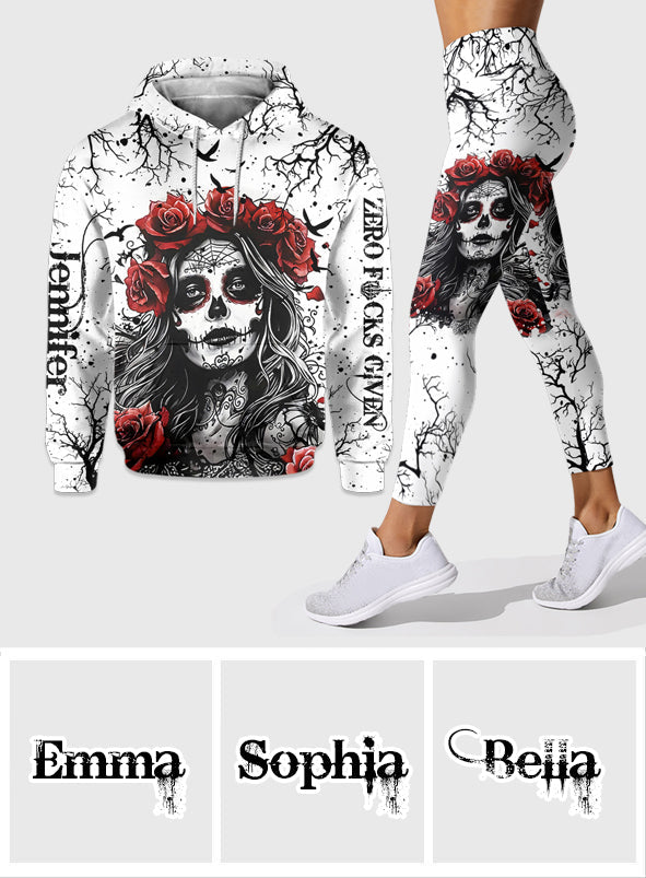 Skull And Red Roses - Personalized Skull Hoodie and Leggings