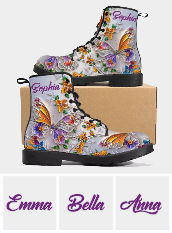 Walk With Faith - Personalized Butterfly Leather Boots