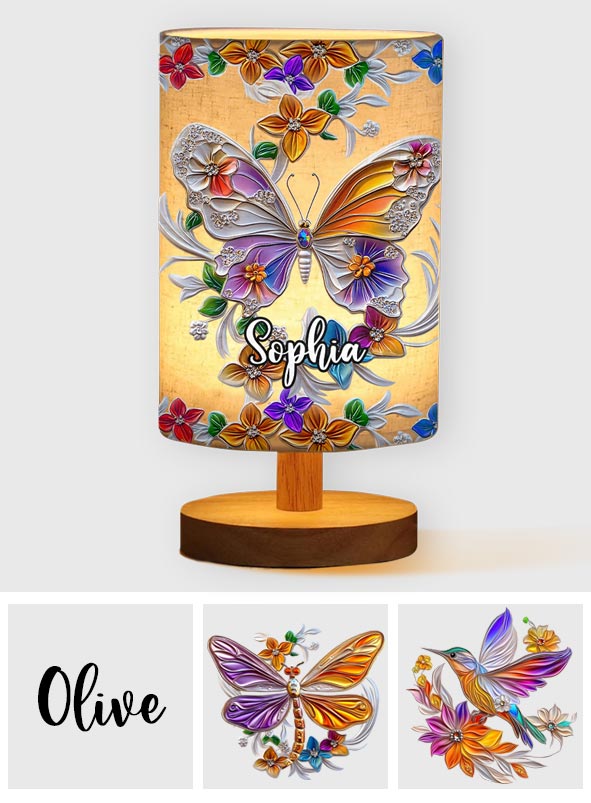 Stunning Butterfly Dragonfly Hummingbird - Personalized Butterfly Tableside Lamp with Wood Base