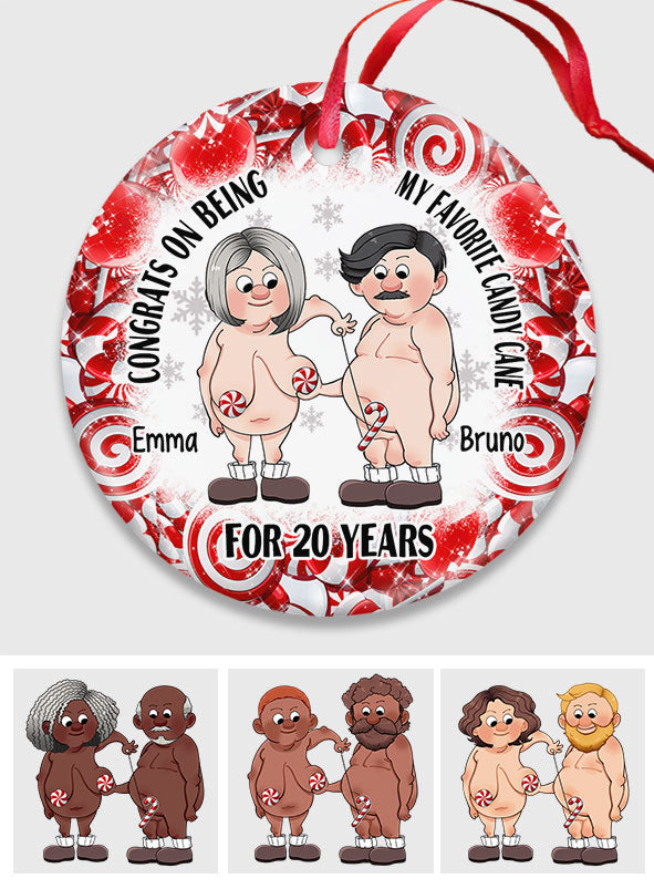 Congrats On Being My Favorite Candy Cane - Personalized Husband And Wife Ceramic Circle Ornament