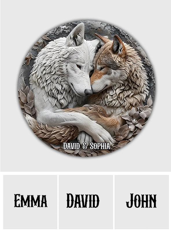 Wolf Couple - Personalized Wolf Round Shaped Stone