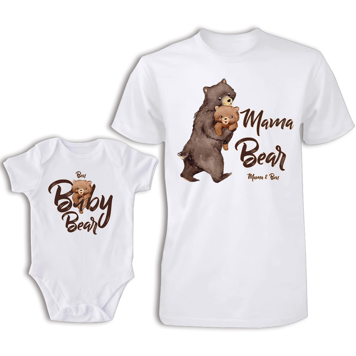 Papa Bear Baby Bear - Personalized Father T-shirt And Baby Onesie