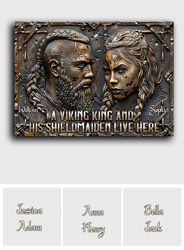 A Viking King And His Shieldmaiden Live Here - Personalized Viking Rectangle Metal Sign