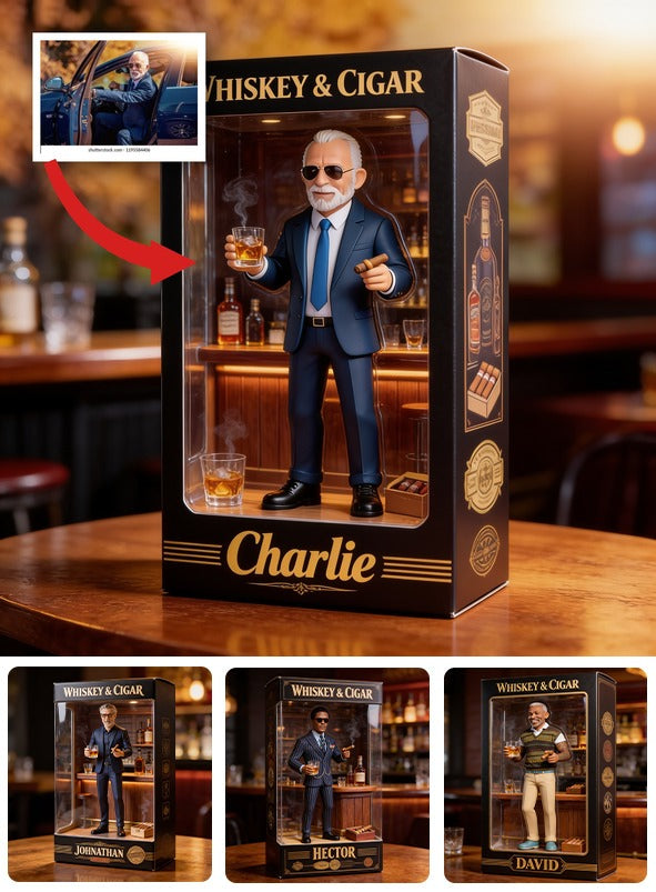 Personalized Elderly Latina Man Whiskey & Cigar Custom Shaped Acrylic Plaque, Bar Gift For Him