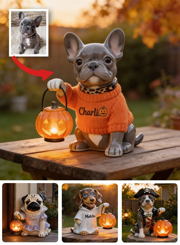 Personalized Halloween Grey French Bulldog Solar Acrylic Light Garden Decor