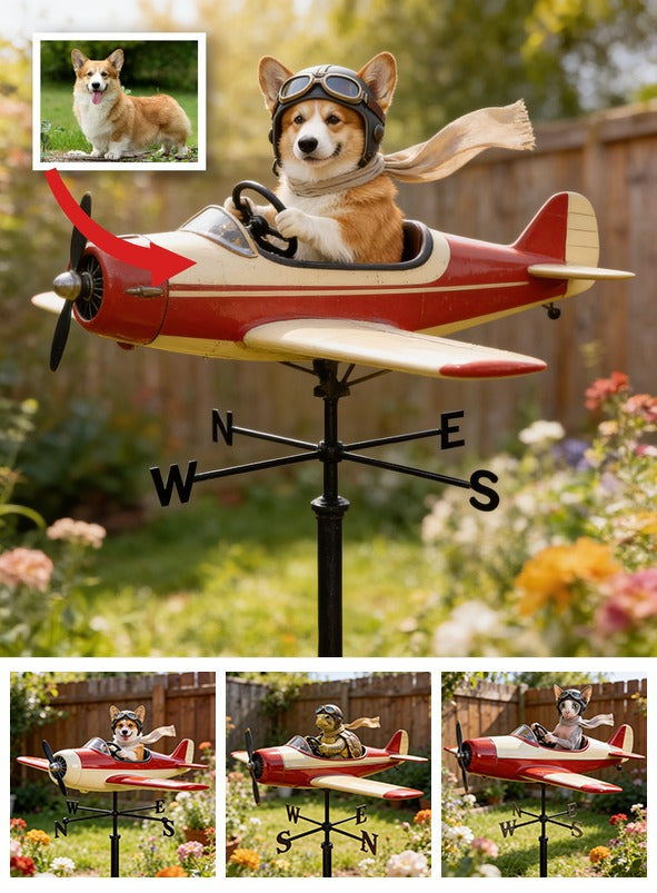 Custom Photo Welsh Corgi Pilot Airplane Weather Vane Garden Pet Lover Gift
