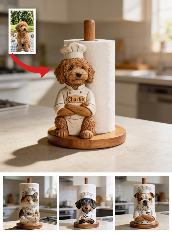 Personalized Brown Poodle Chef Paper Towel Stand Kitchen Decor Gift