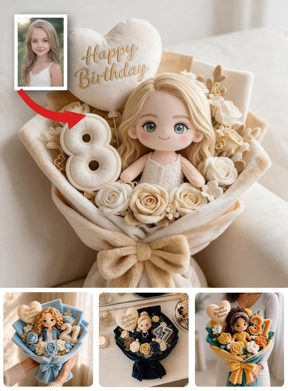 Personalized 8th Birthday Little Girl Faux Fur Pillow Bouquet, Birthday Gift for Daughter Granddaughter Niece
